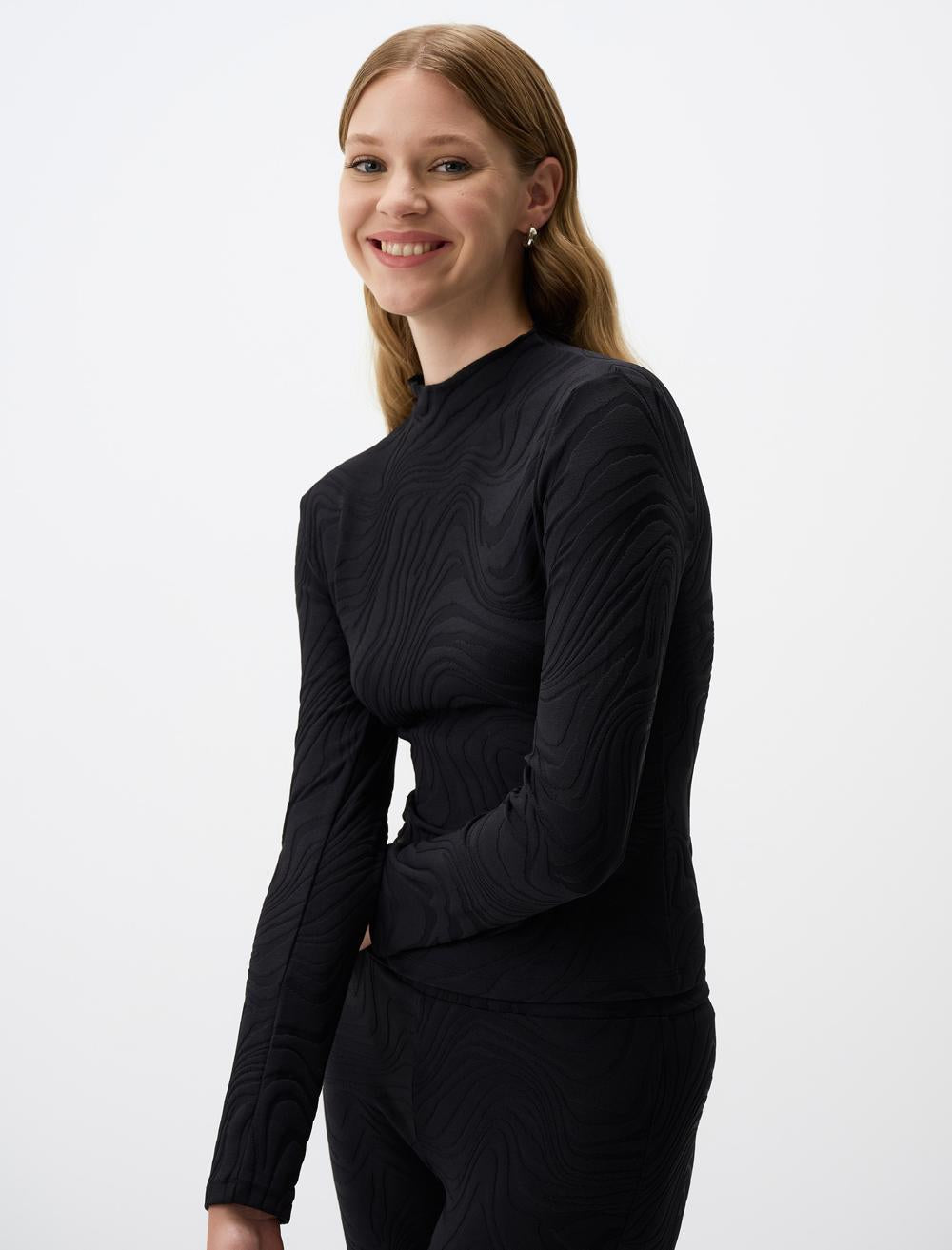 Slim Fit Half Turtleneck Patterned Blouse