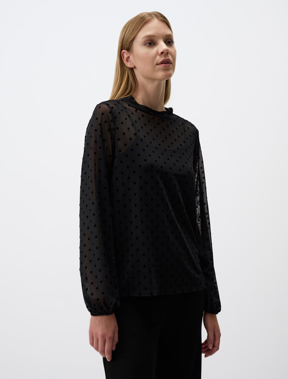 Crew Neck Long Sleeve Relaxed Fit Blouse