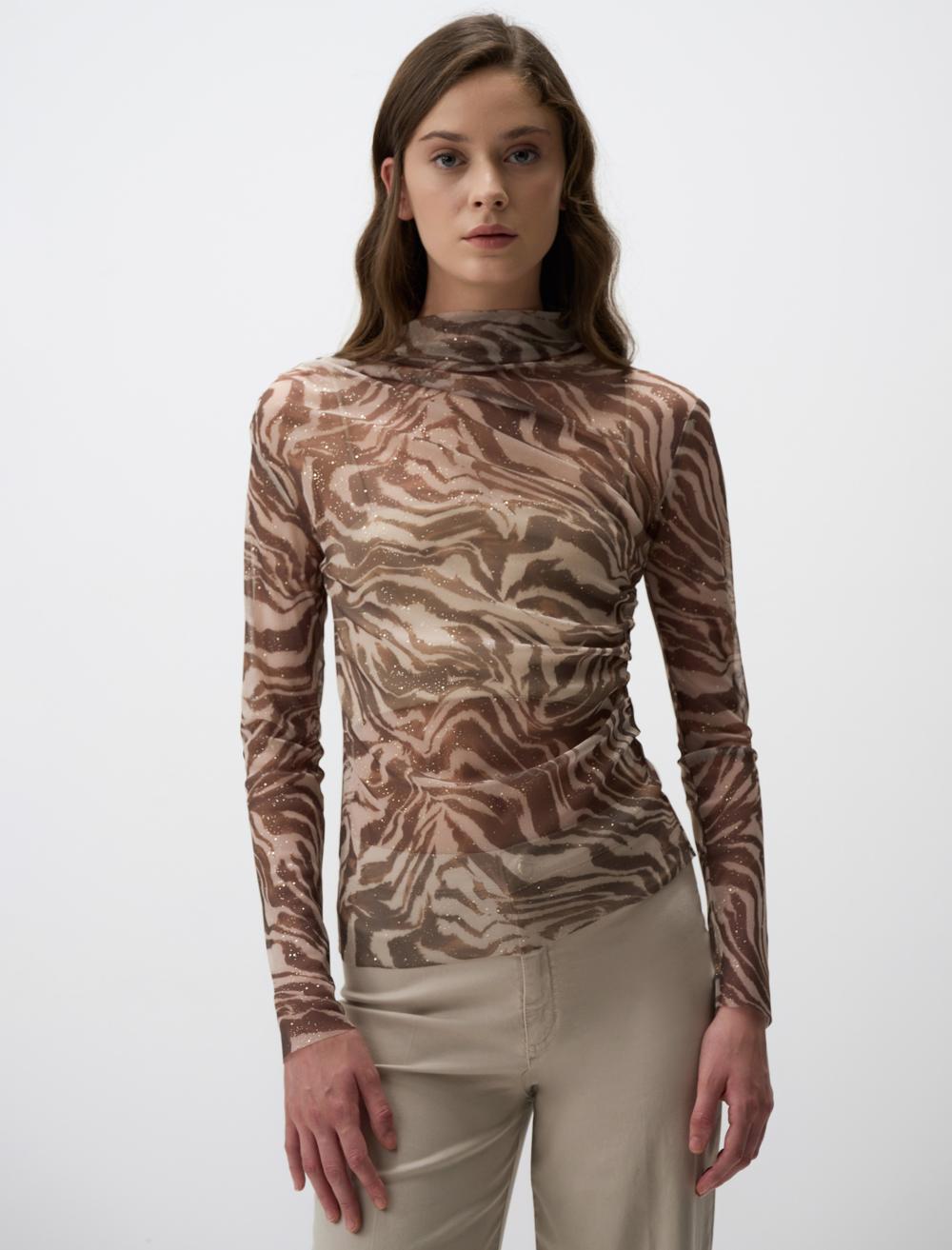 Zero Neck Leopard Print Blouse