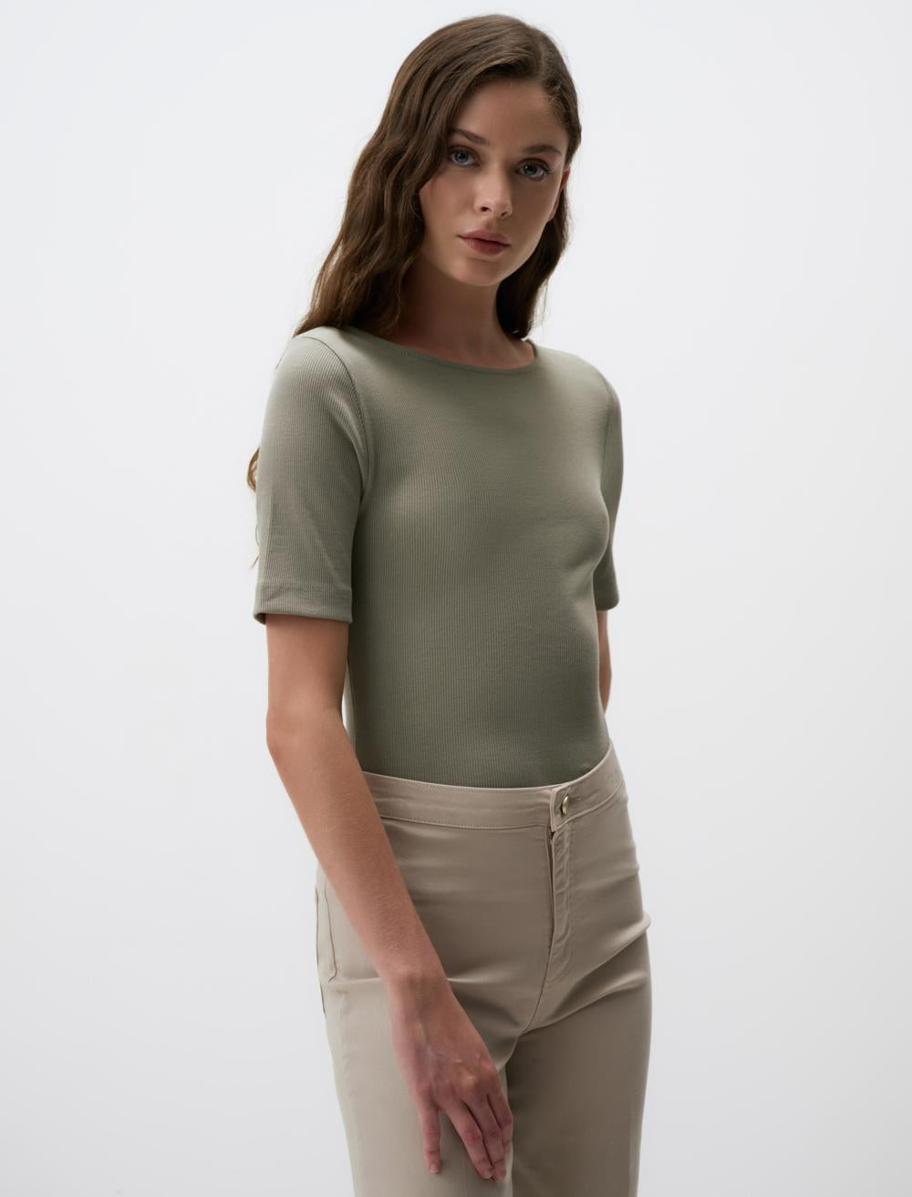 Boat Neck Slim Fit Short Sleeve Blouse