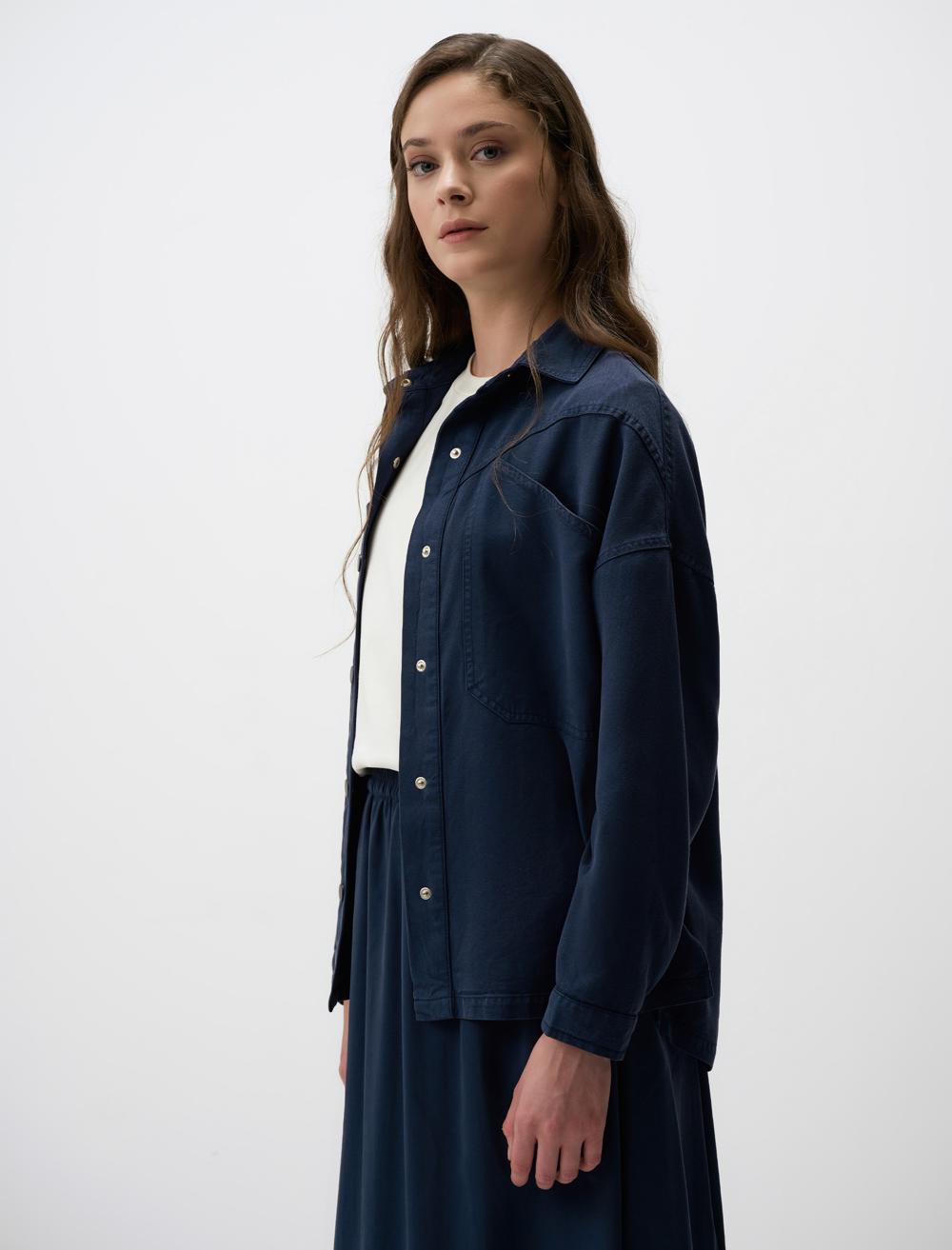 Loose Fit Long Denim Woven Jacket