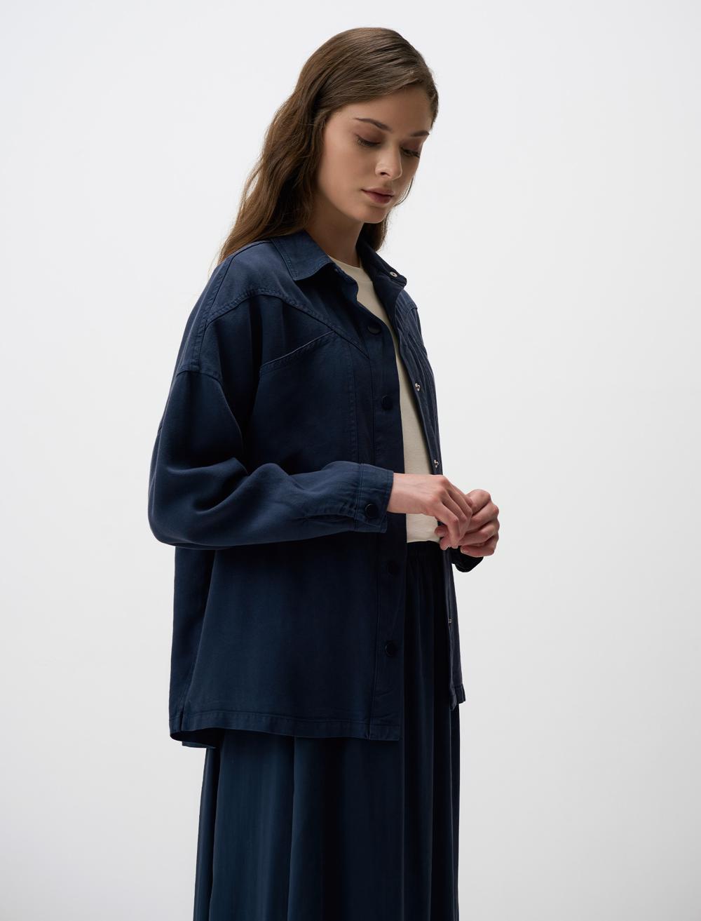 Loose Fit Long Denim Woven Jacket