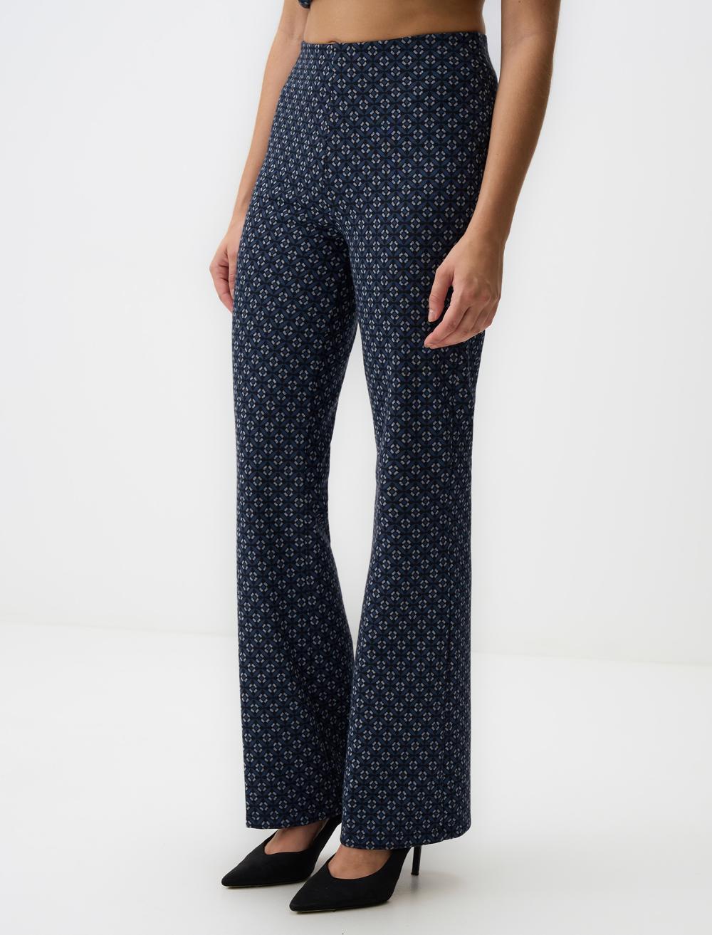 Wide Leg High Waist Patterned Knitted Pants
