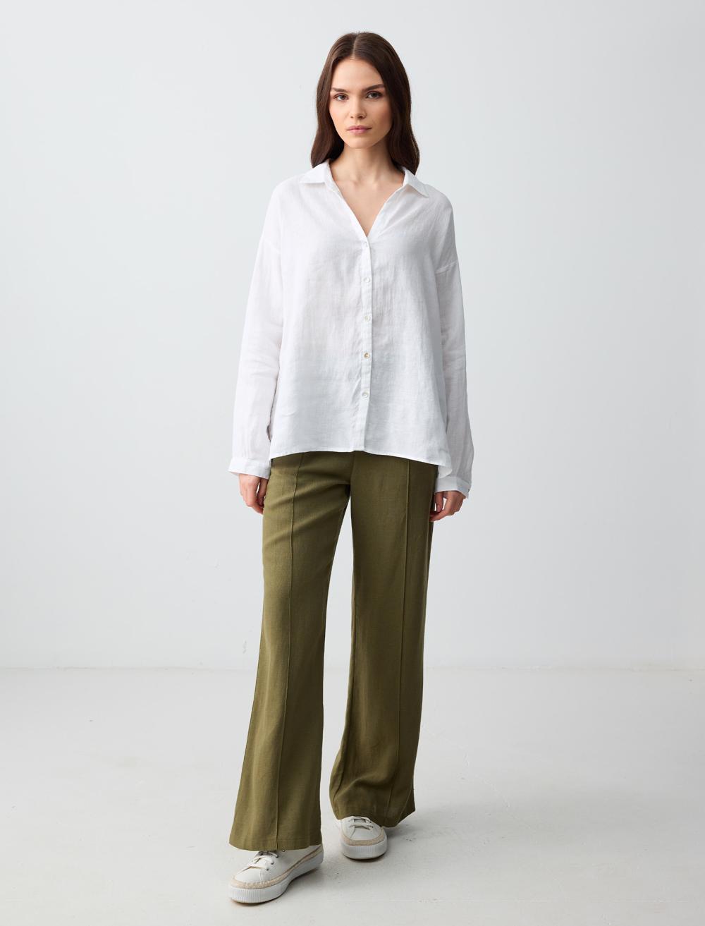 Wide Leg High Waist Linen Trousers