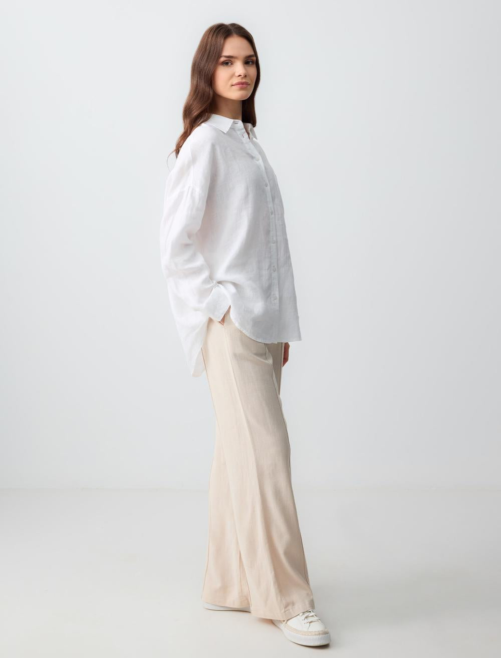 Wide Leg High Waist Linen Trousers