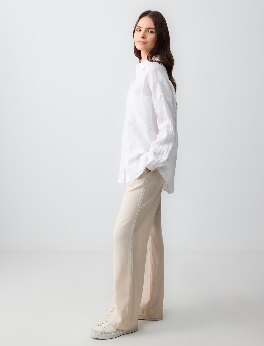 Wide Leg High Waist Linen Trousers