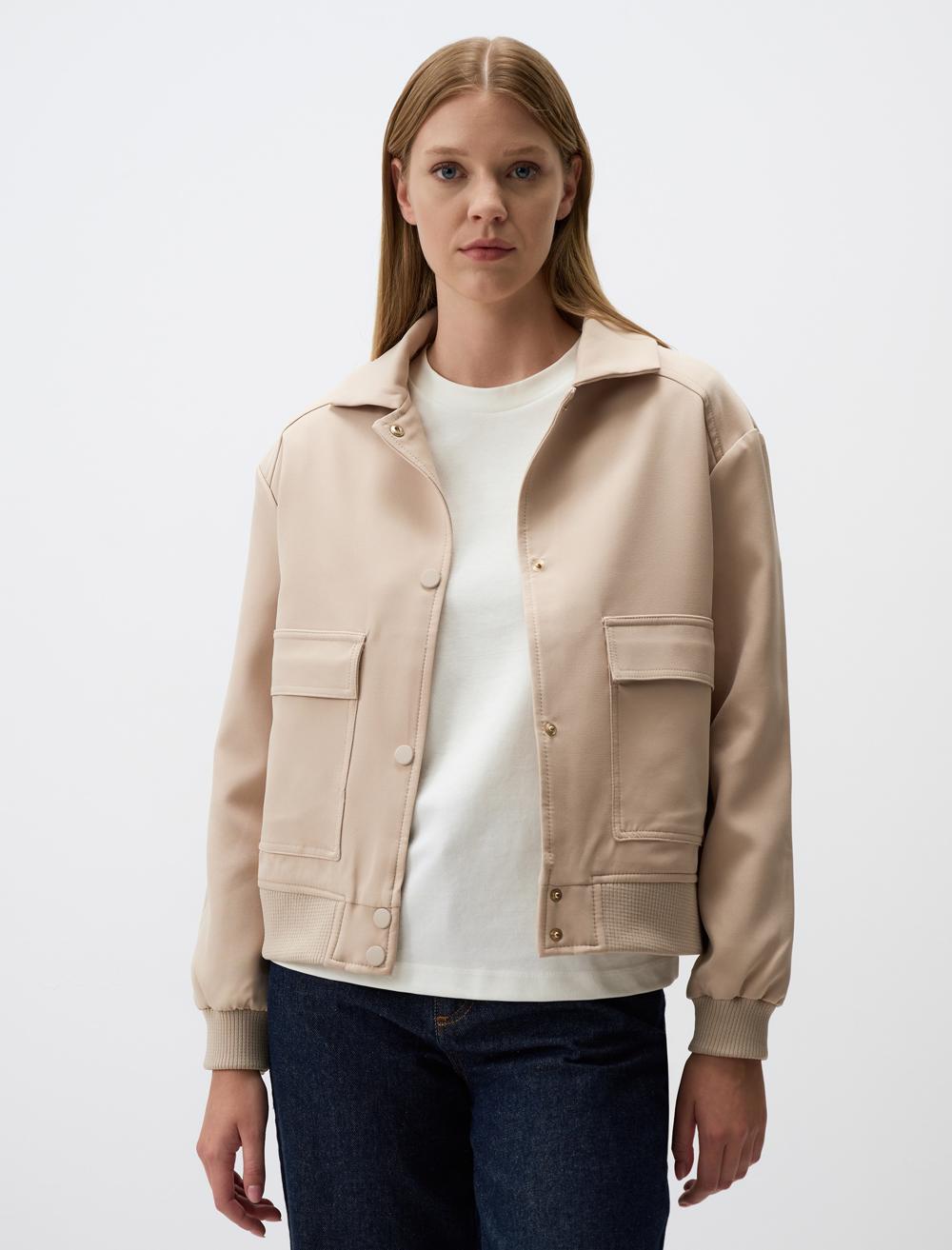 Straight Cut Woven Jacket with Pocket Detail