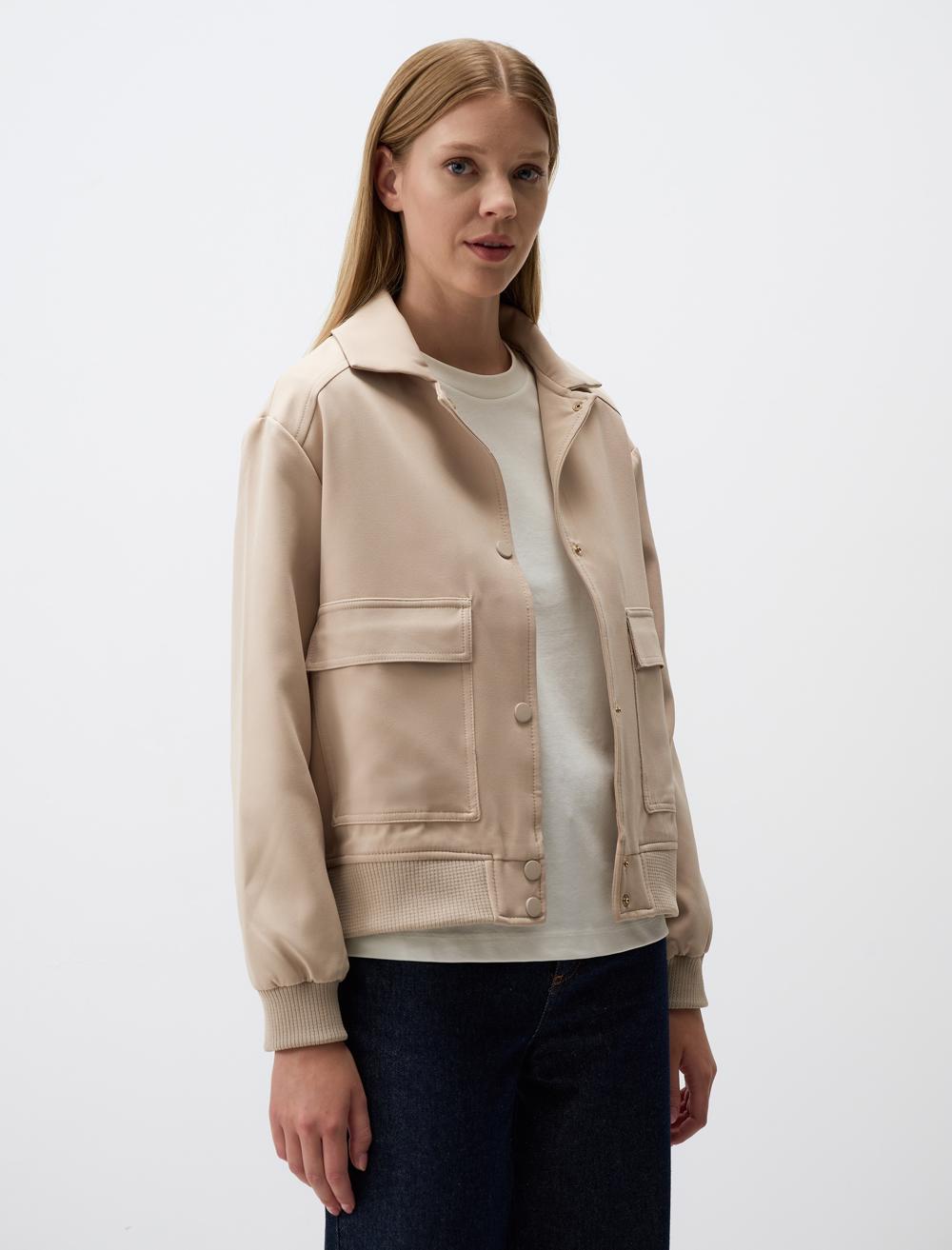 Straight Cut Woven Jacket with Pocket Detail