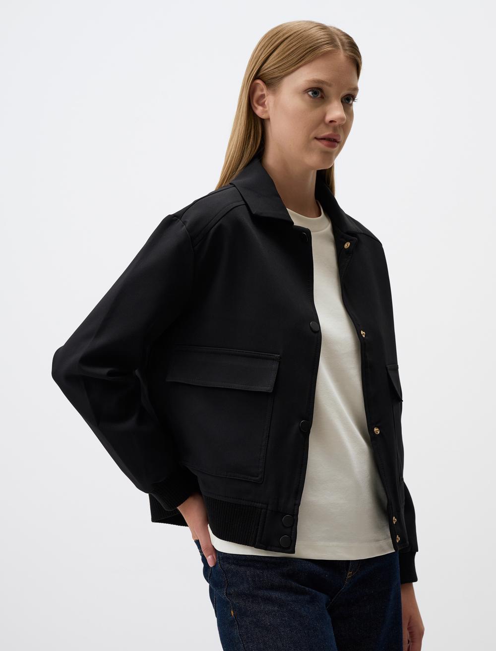 Straight Cut Woven Jacket with Pocket Detail