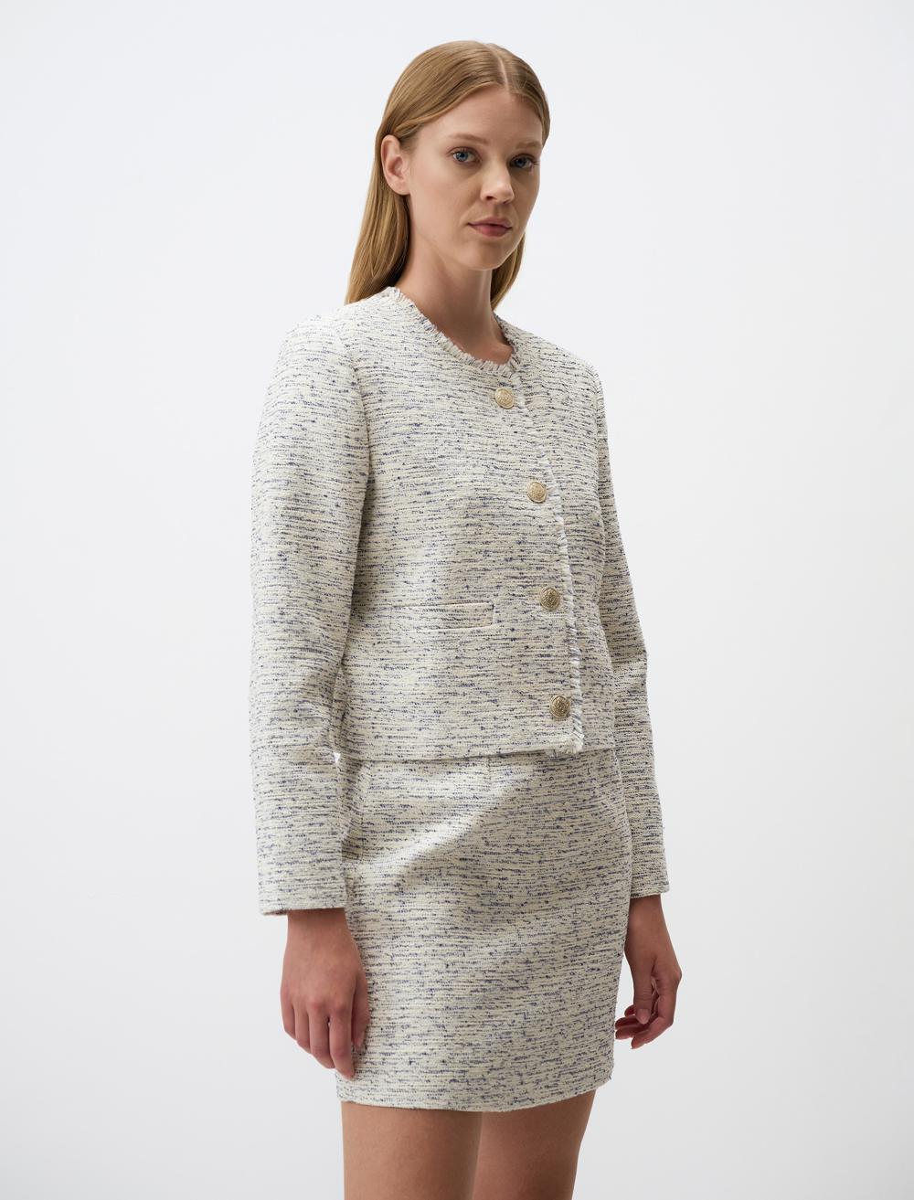 Zero Collar Patterned Woven Jacket