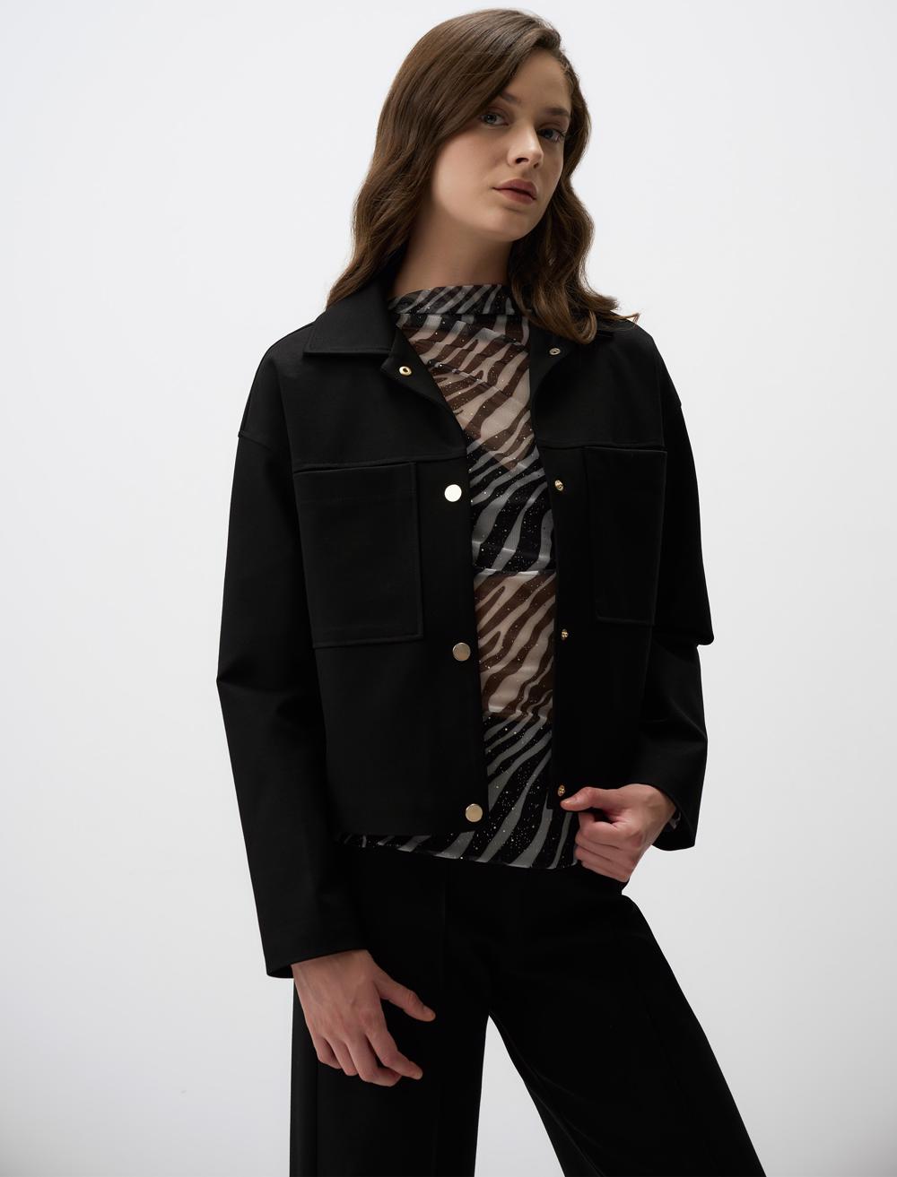 Straight Cut Knitted Jacket with Snap Detail
