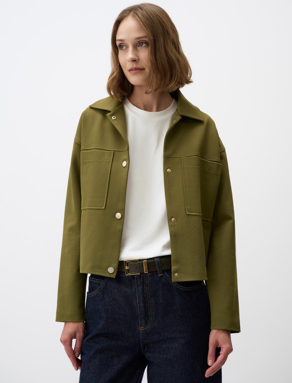 Straight Cut Knitted Jacket with Snap Detail