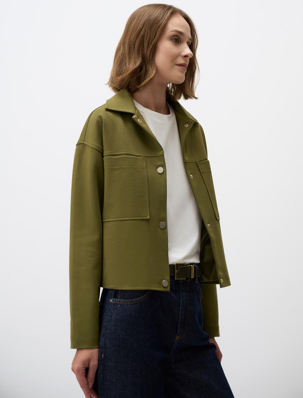 Straight Cut Knitted Jacket with Snap Detail