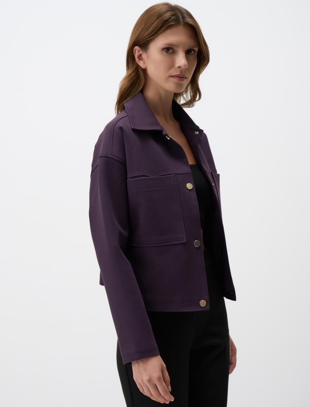 Straight Cut Knitted Jacket with Snap Detail