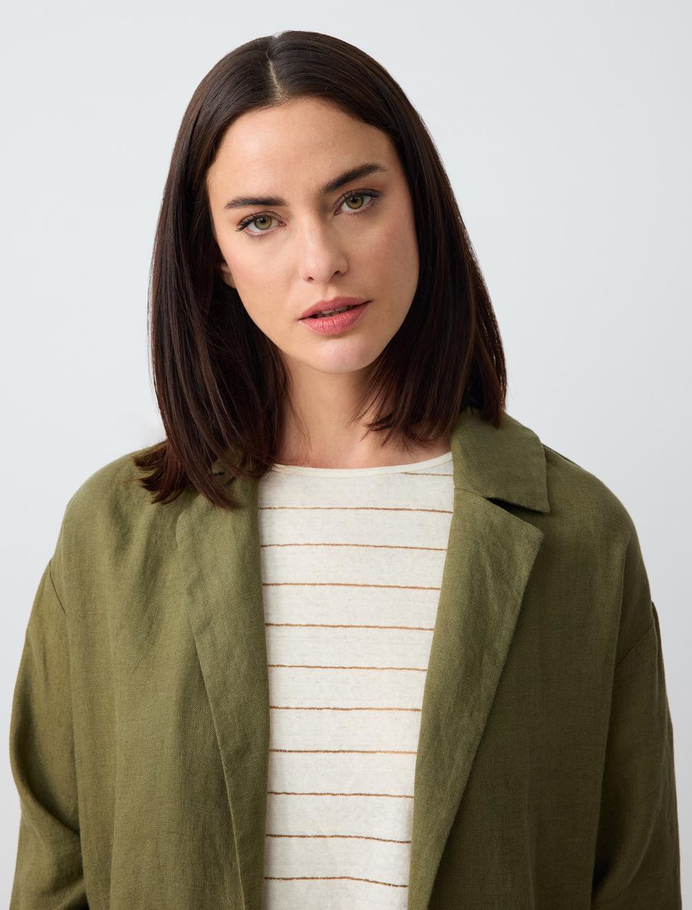 Straight Cut Long Sleeve Linen Jacket