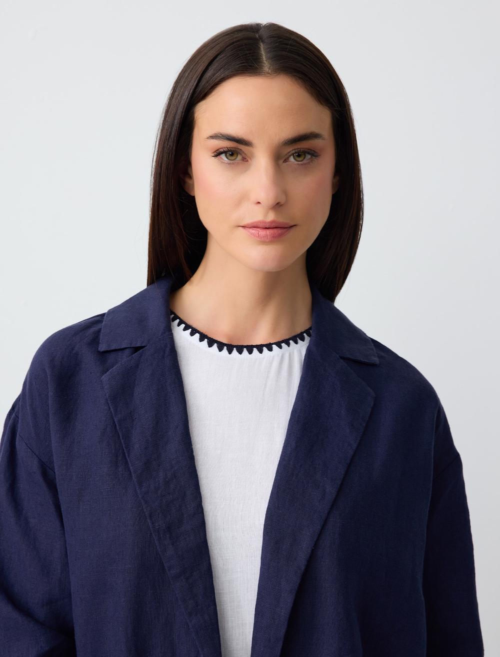 Straight Cut Long Sleeve Linen Jacket