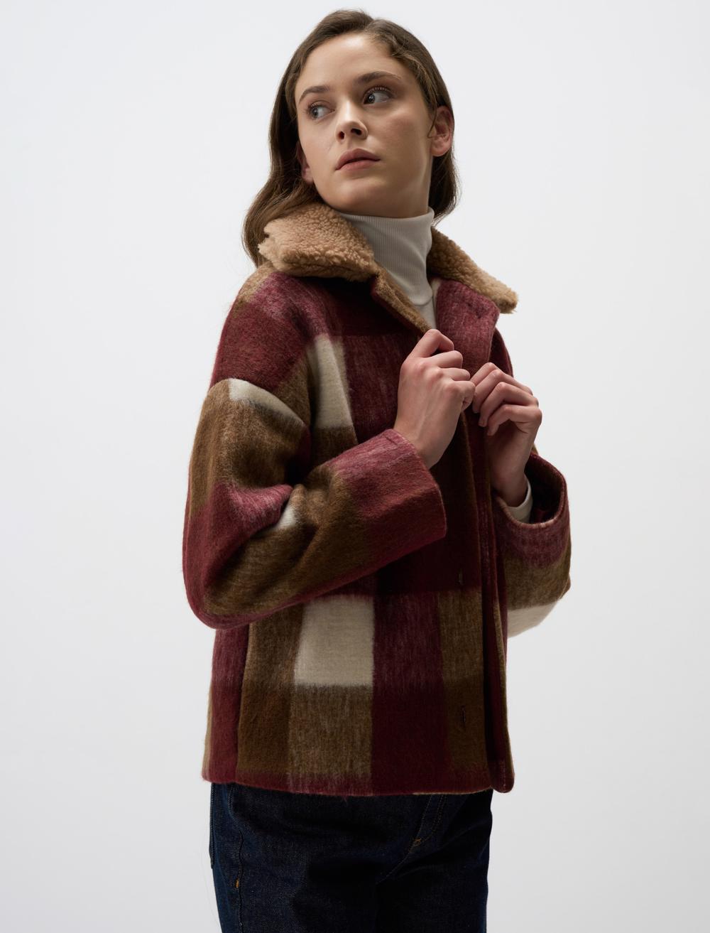 Plaid Patterned Long Sleeve Cashmere Jacket