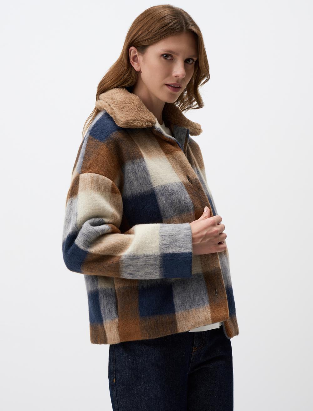 Plaid Patterned Long Sleeve Cashmere Jacket