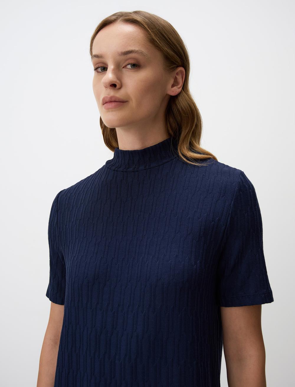 Half Turtleneck Openwork Midi Dress