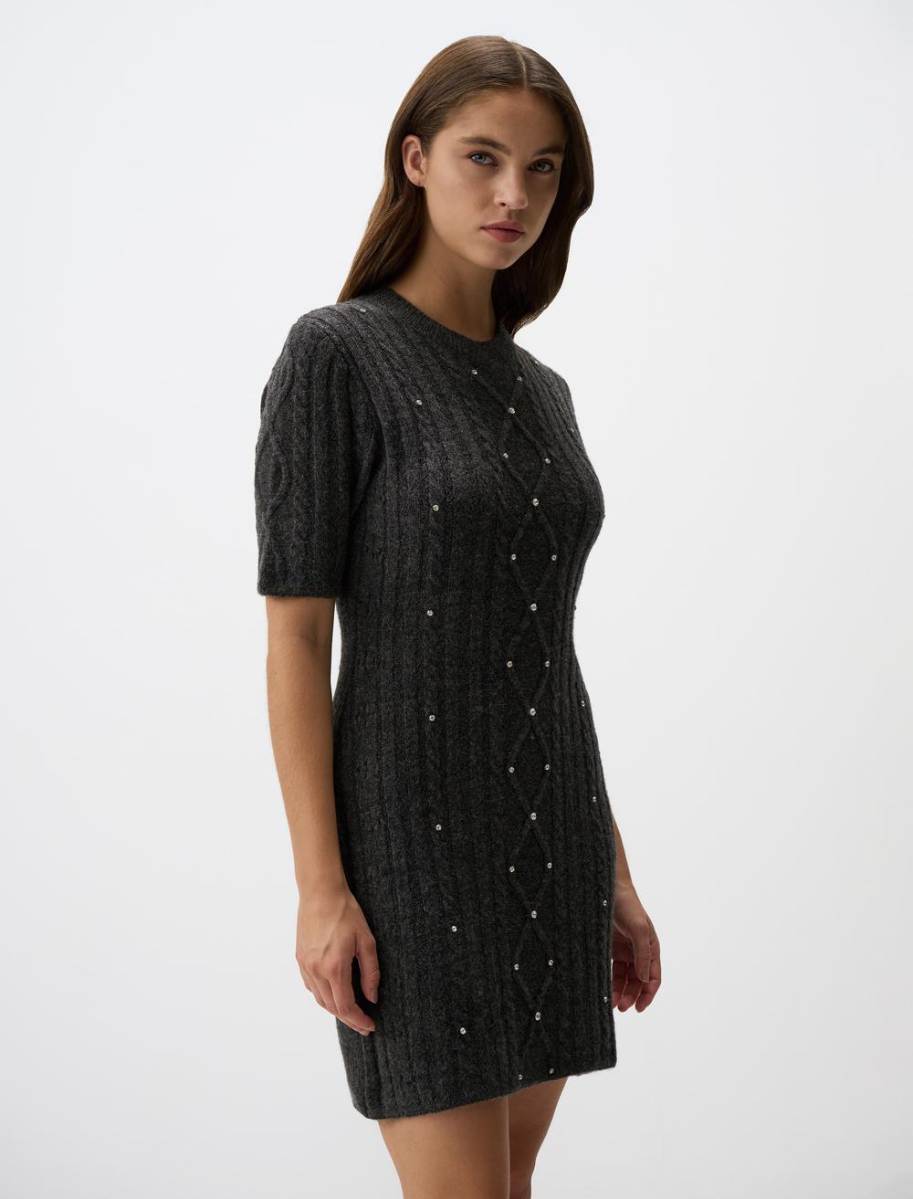 Mini Knitwear Dress with Stone Detail
