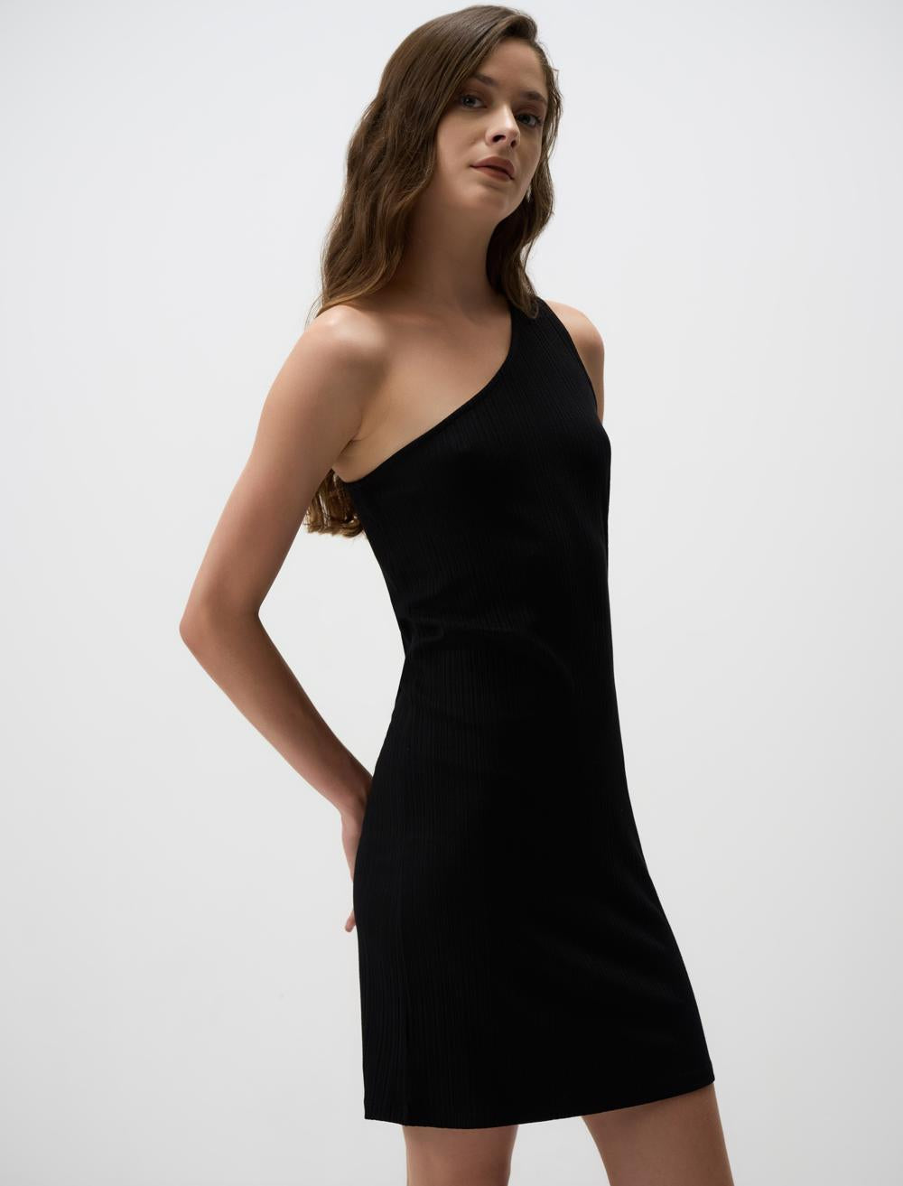 Asymmetric Neck Mini Dress with One Shoulder Detail