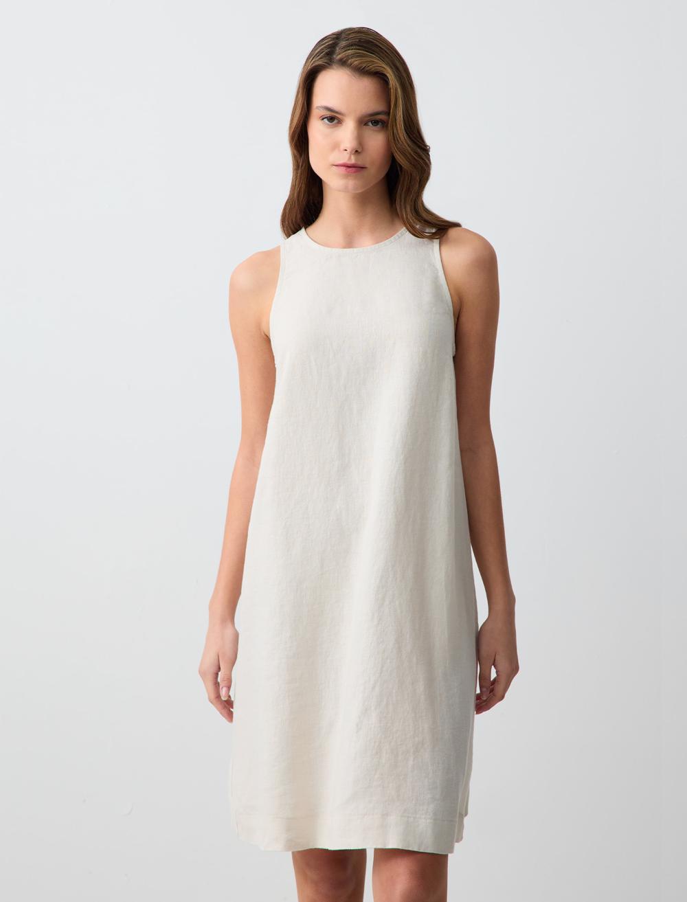 Crew Neck Sleeveless Linen Mini Dress