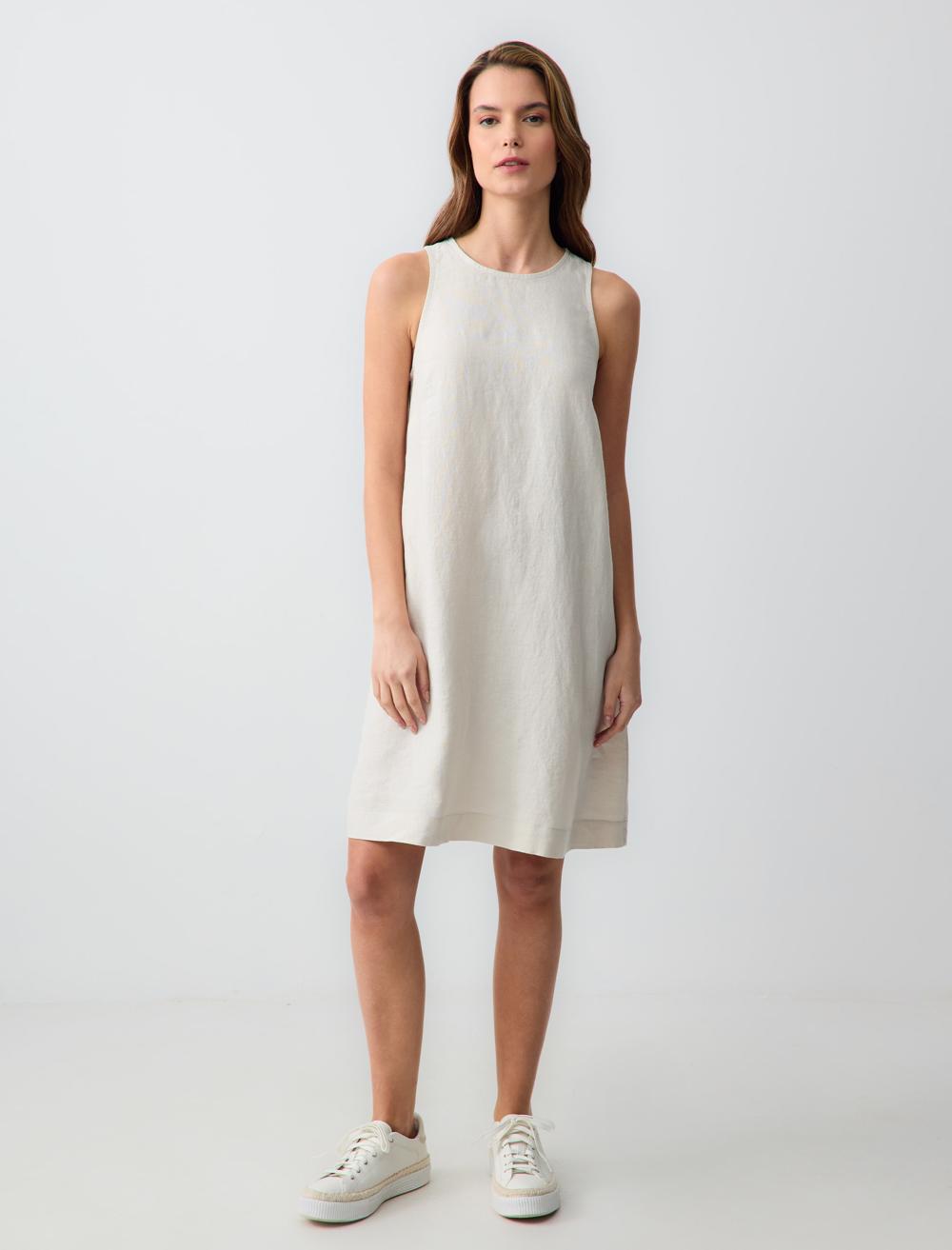 Crew Neck Sleeveless Linen Mini Dress