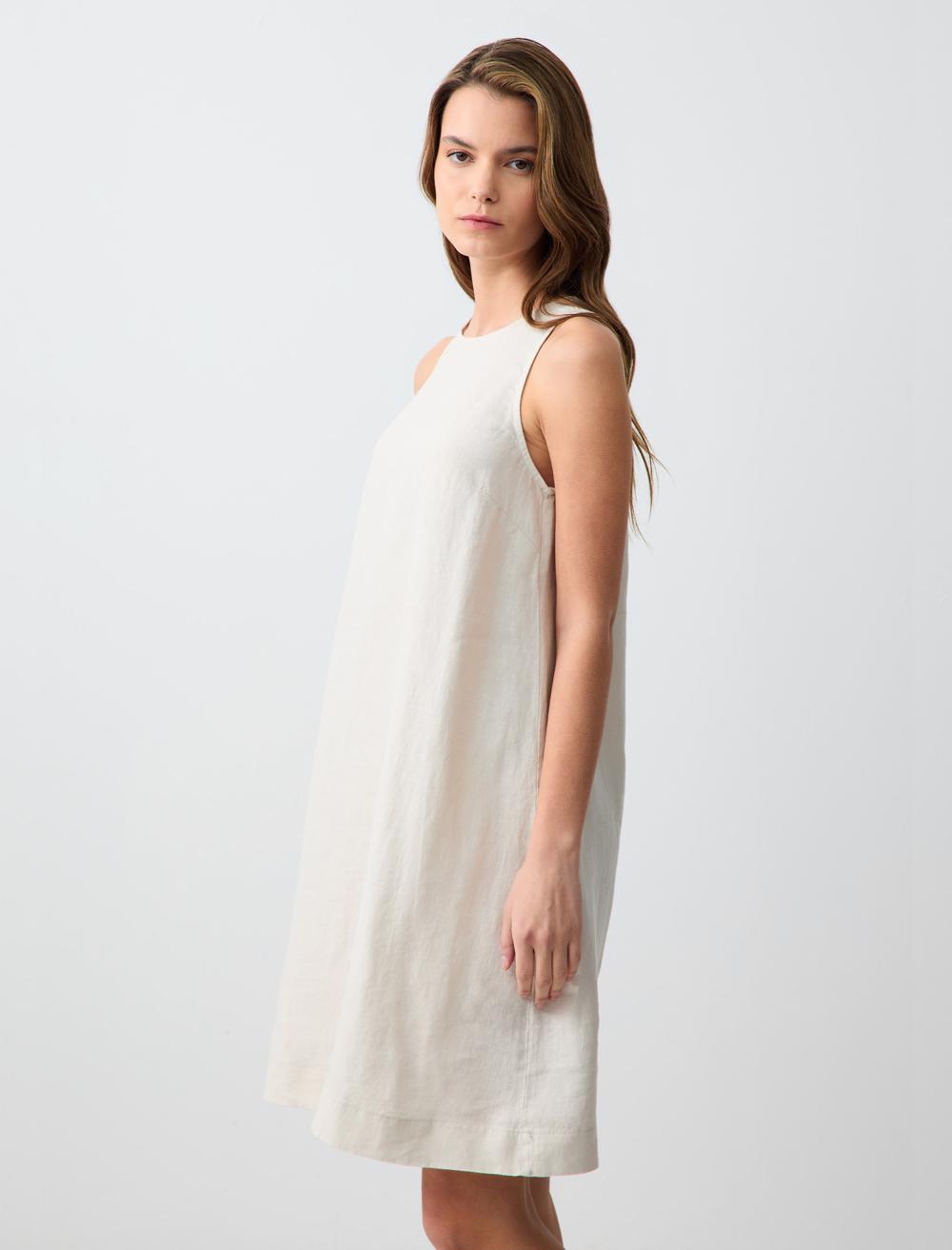 Crew Neck Sleeveless Linen Mini Dress
