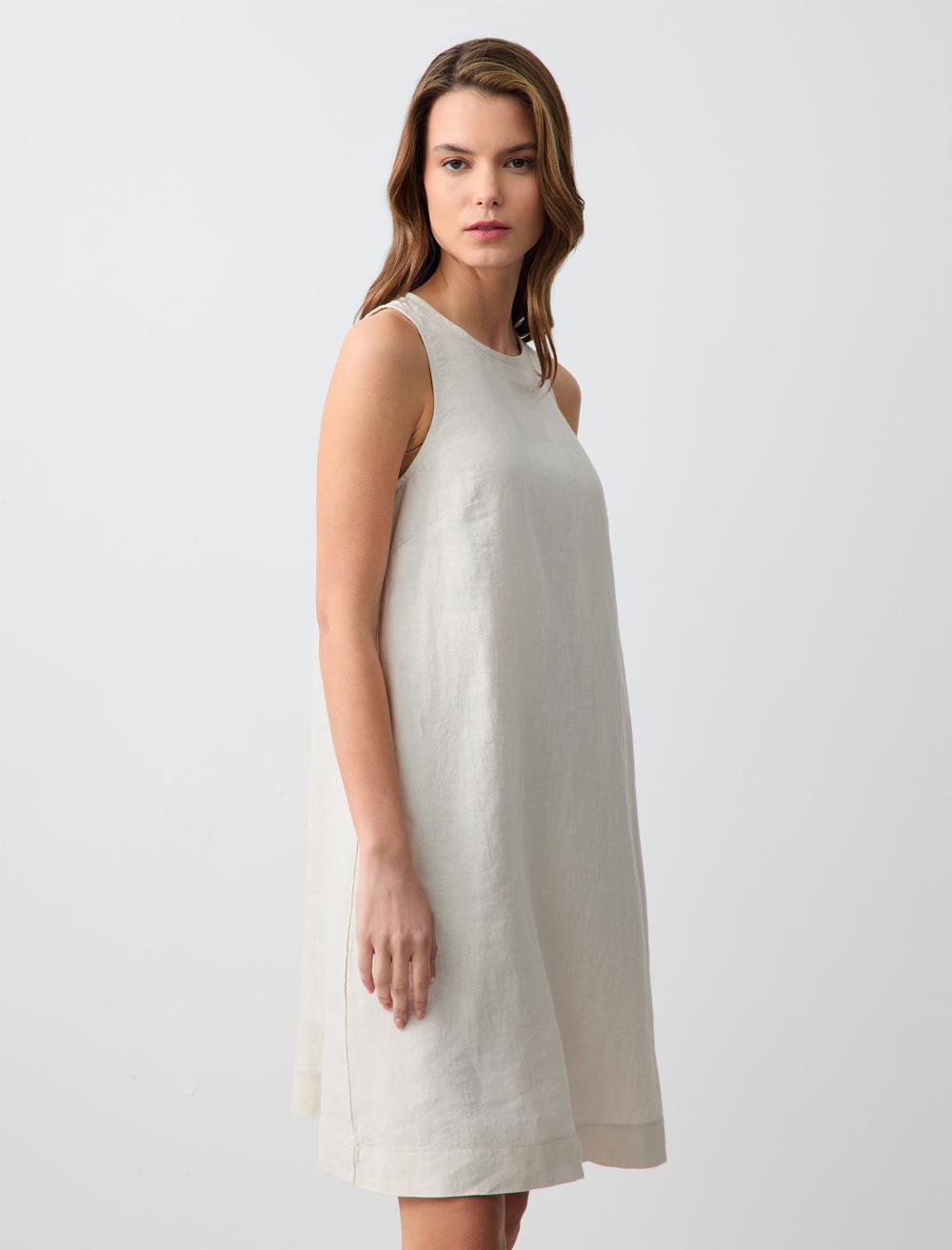 Crew Neck Sleeveless Linen Mini Dress