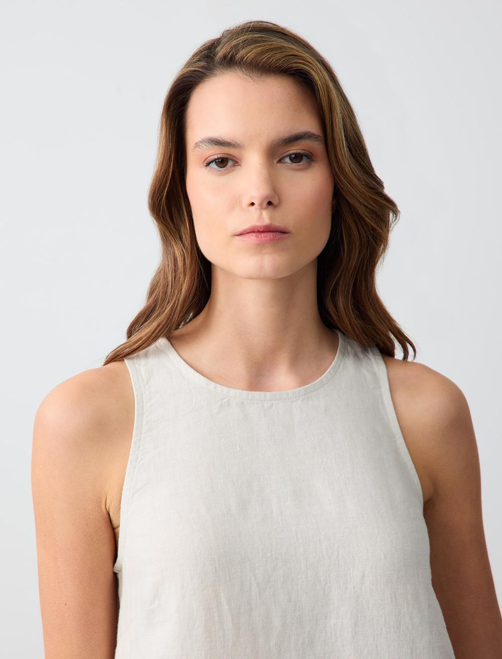 Crew Neck Sleeveless Linen Mini Dress