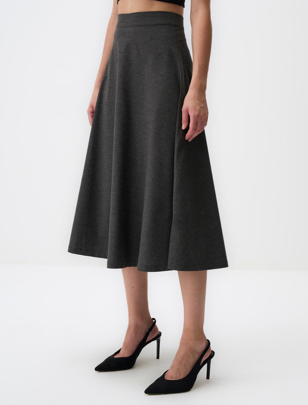High Waist Relaxed Fit Midi Skirt
