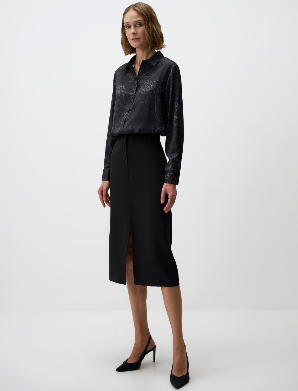 Floral Patterned Long Sleeve Satin Shirt