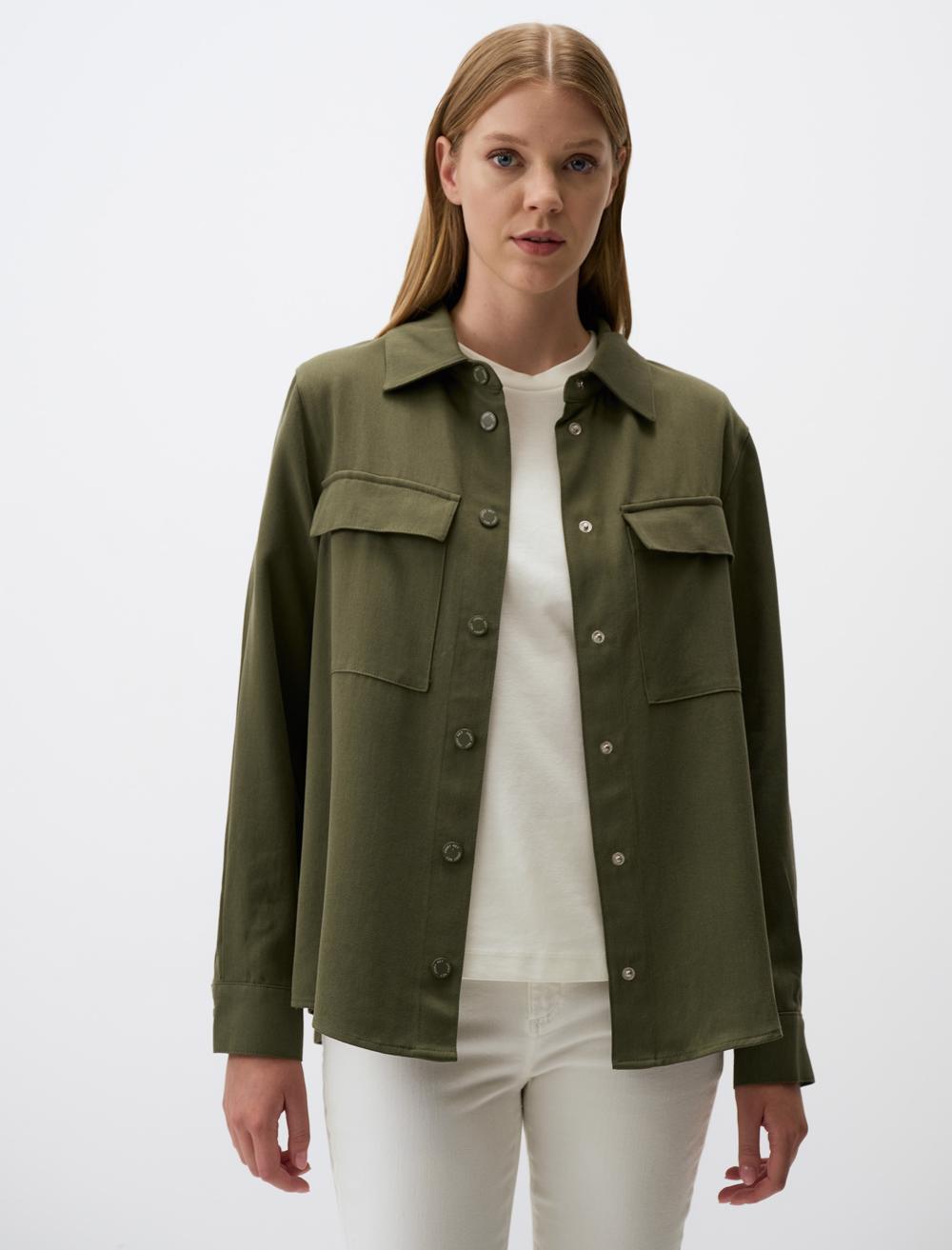 Straight Cut Shirt Jacket with Pocket Detail