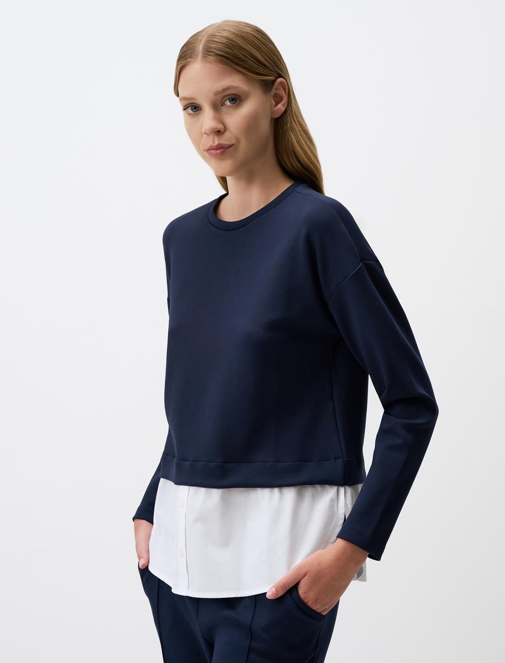 Crew Neck Sweatshirt with Shirt Detail