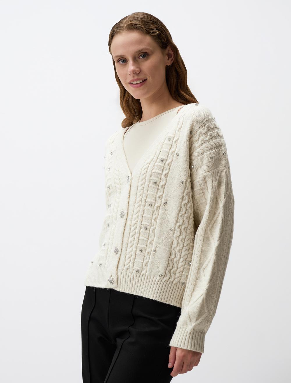 V-Neck Long Sleeved Cardigan