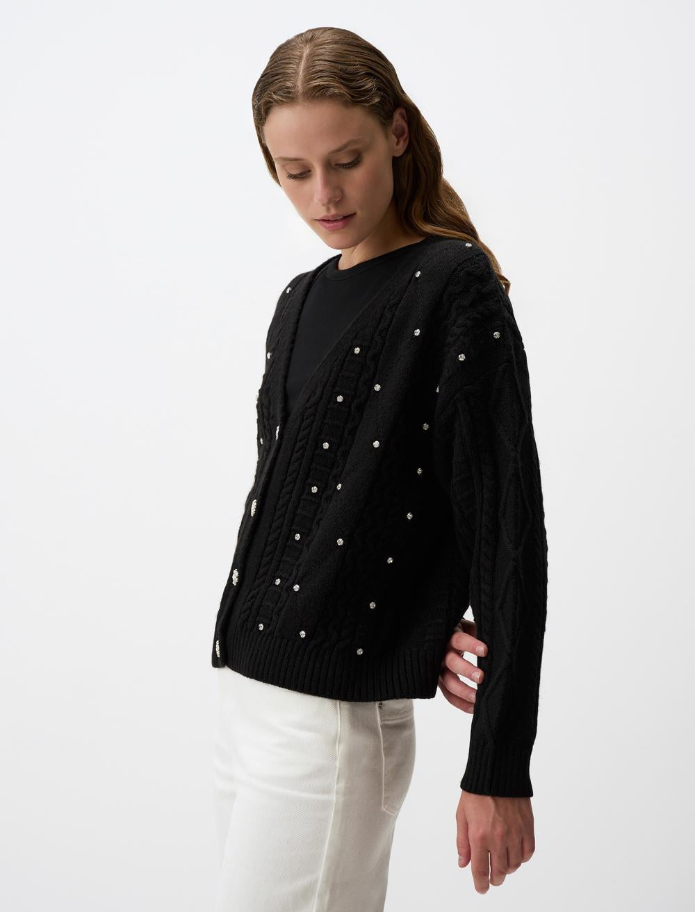 V-Neck Long Sleeved Cardigan