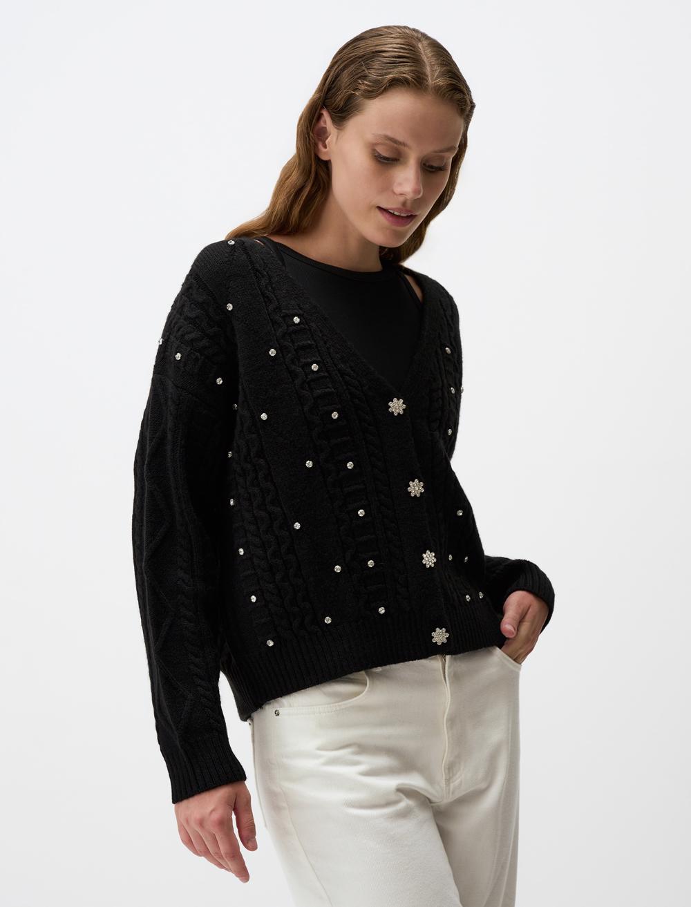 V-Neck Long Sleeved Cardigan