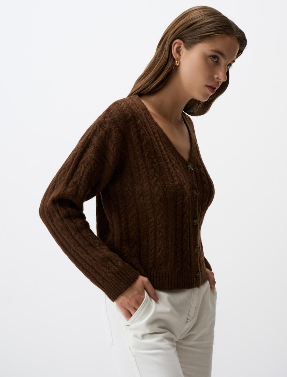 V-Neck Button Detailed Sweater Cardigan