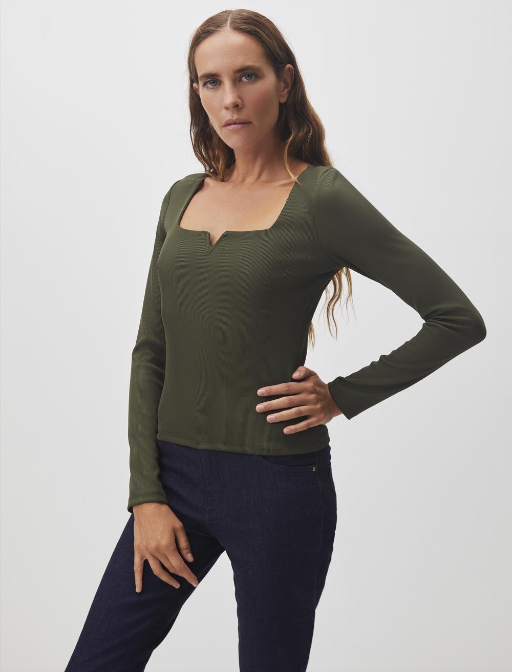 Square Neck Long Sleeve Stylish Basic Blouse