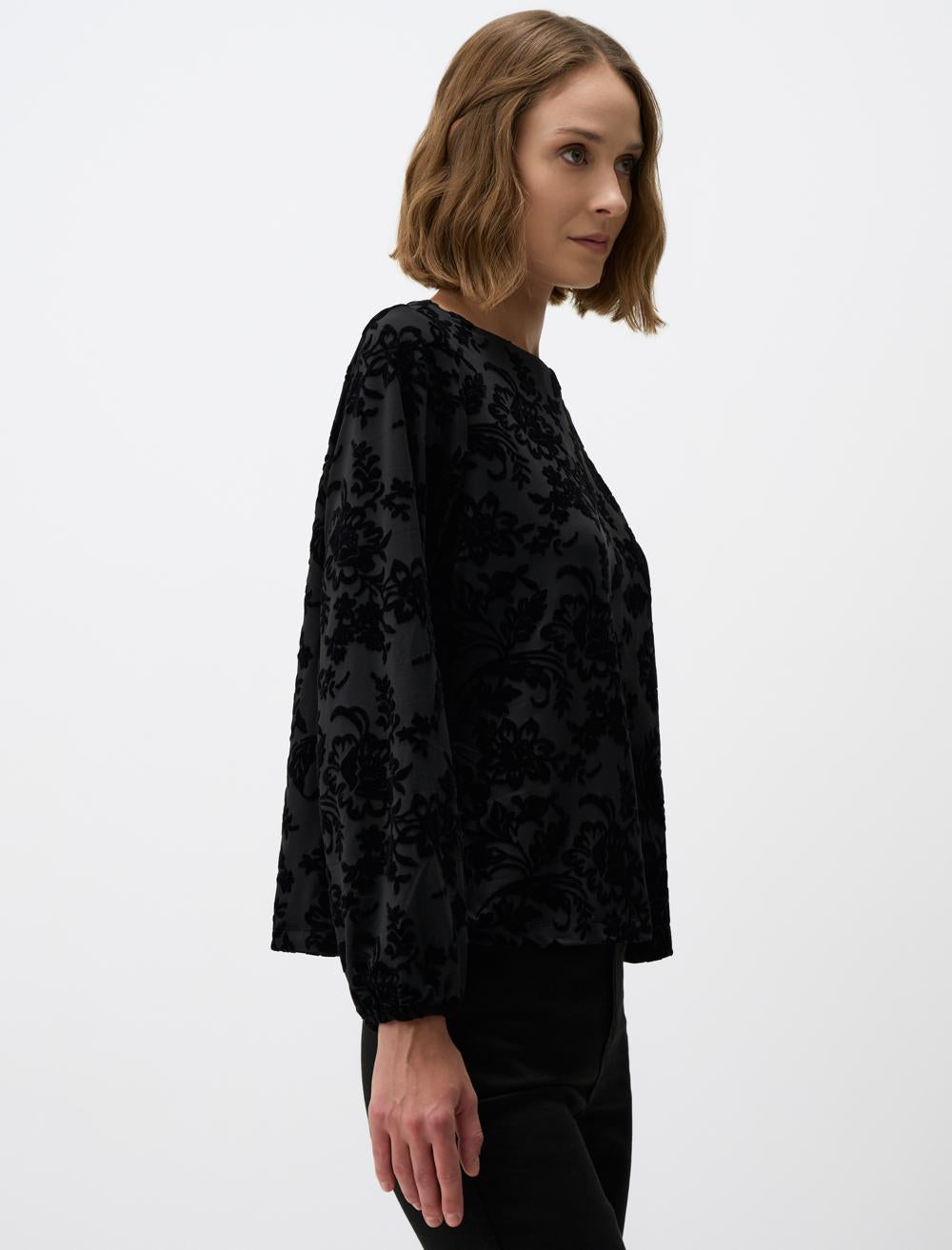 Boat Neck Relaxed Fit Long Sleeve Blouse