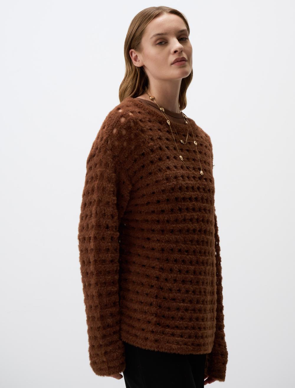 Round Neck Openwork Sweater Sweater