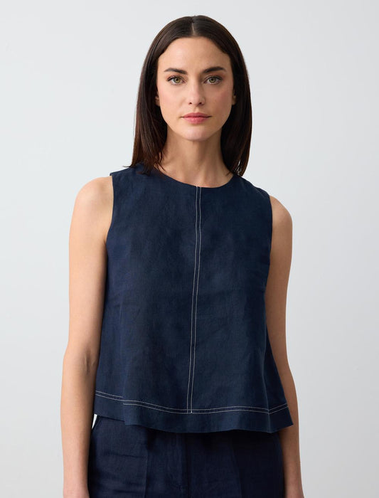 Sleeveless Round Neck Linen Woven Blouse