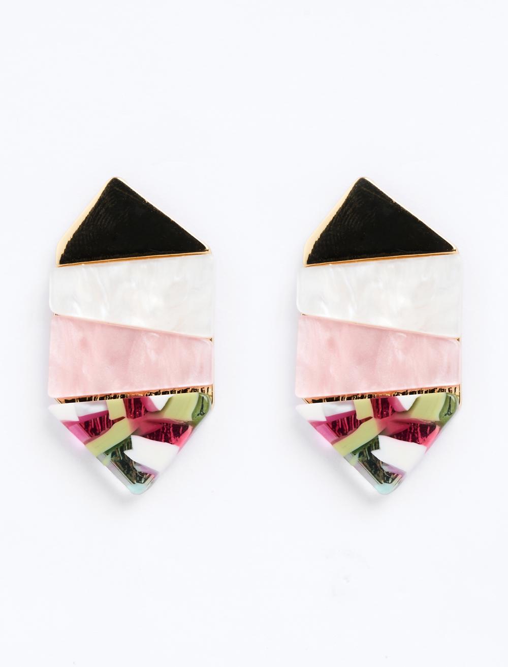 Asymmetric Patterned Color Block Earrings