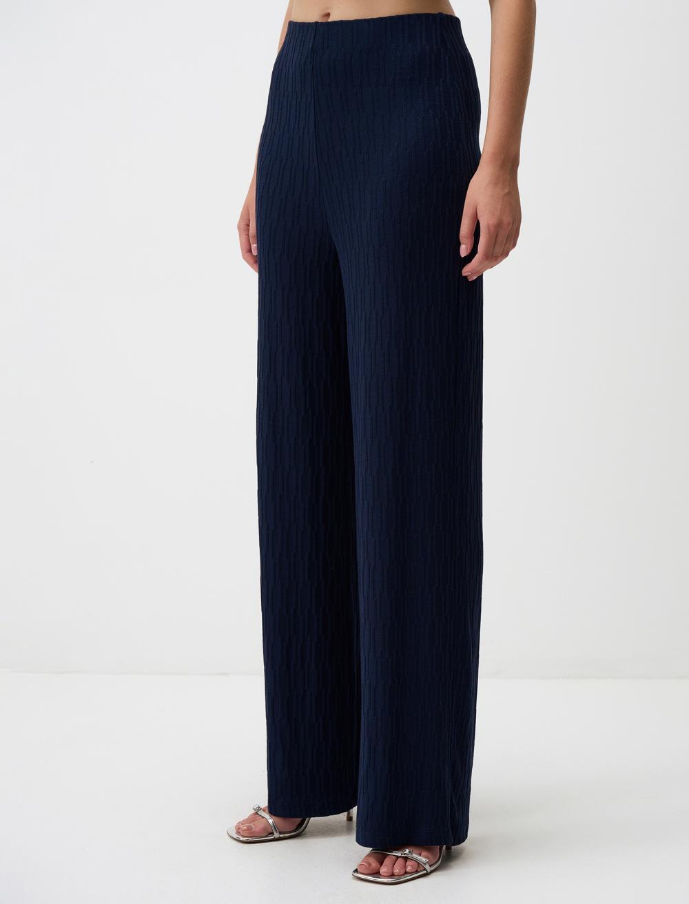 Knit Patterned Wide Leg High Waist Pants