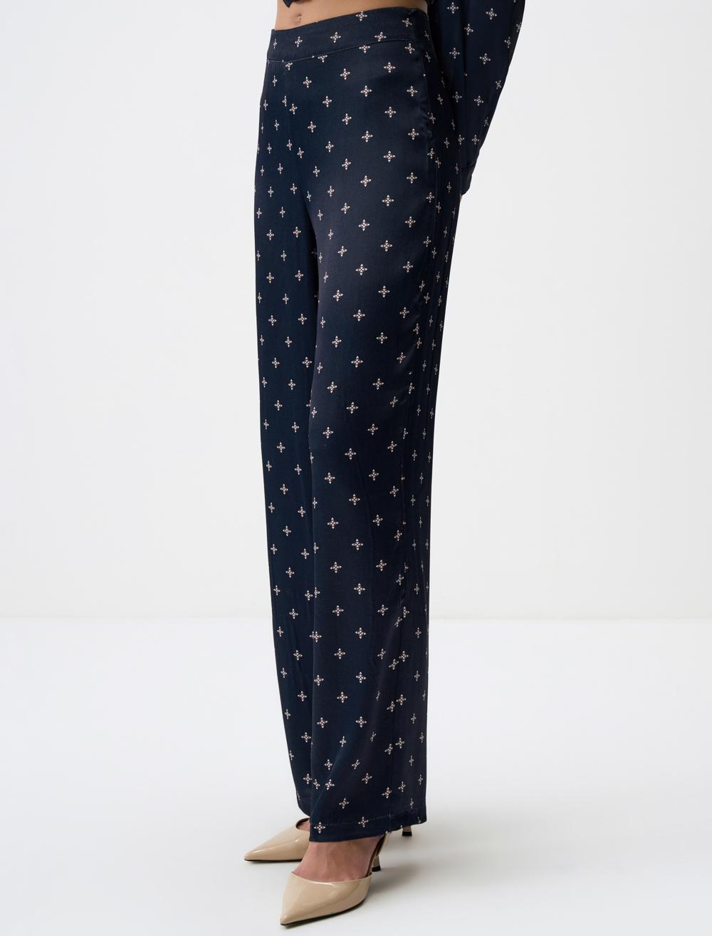 Relaxed Fit Wide Leg Patterned Satin Pants