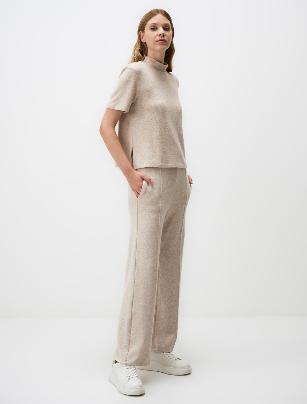 Regular Leg Knitted Pants with Elastic Waistband