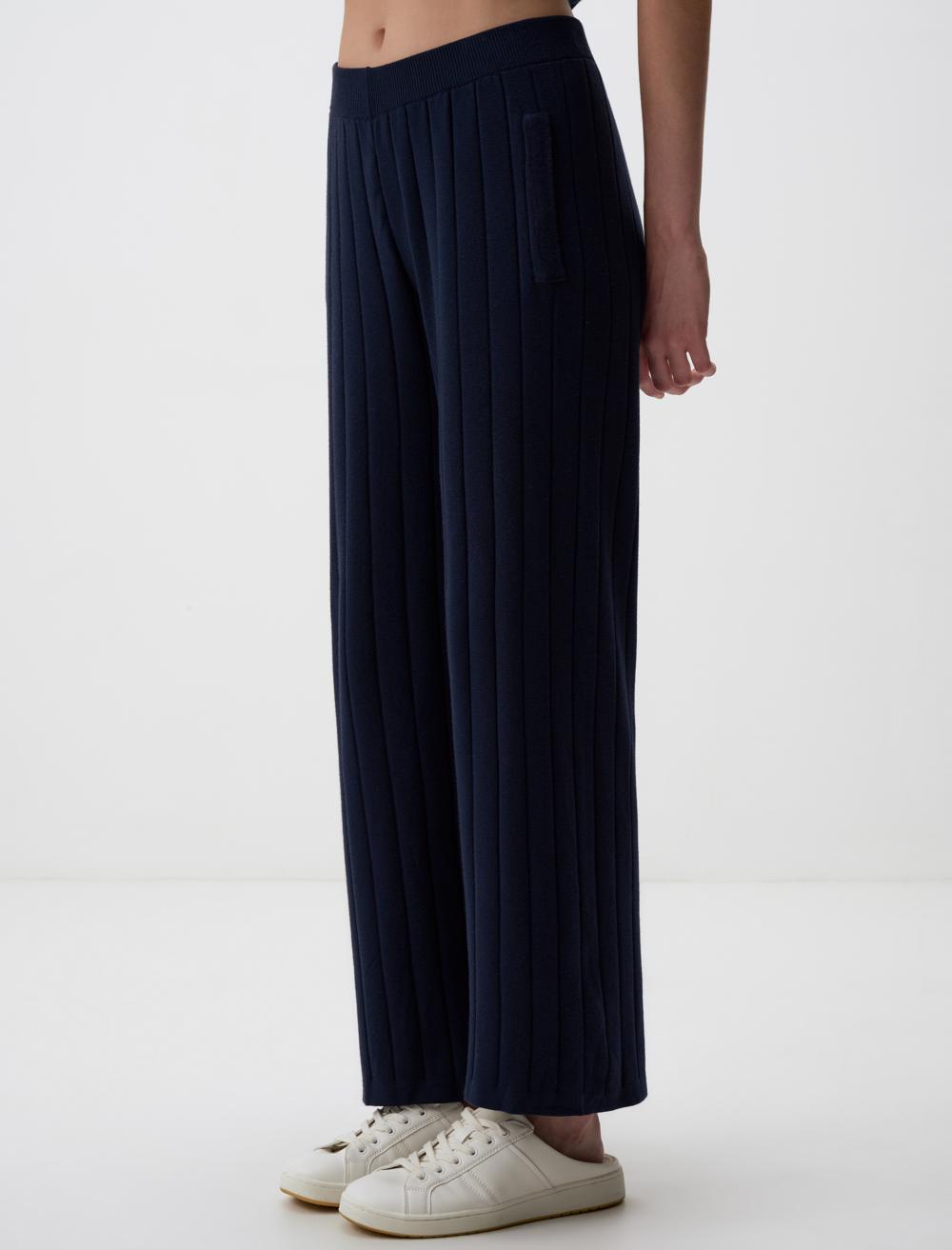 Regular Waist Straight Cut Knitwear Pants with Elasticated Waist