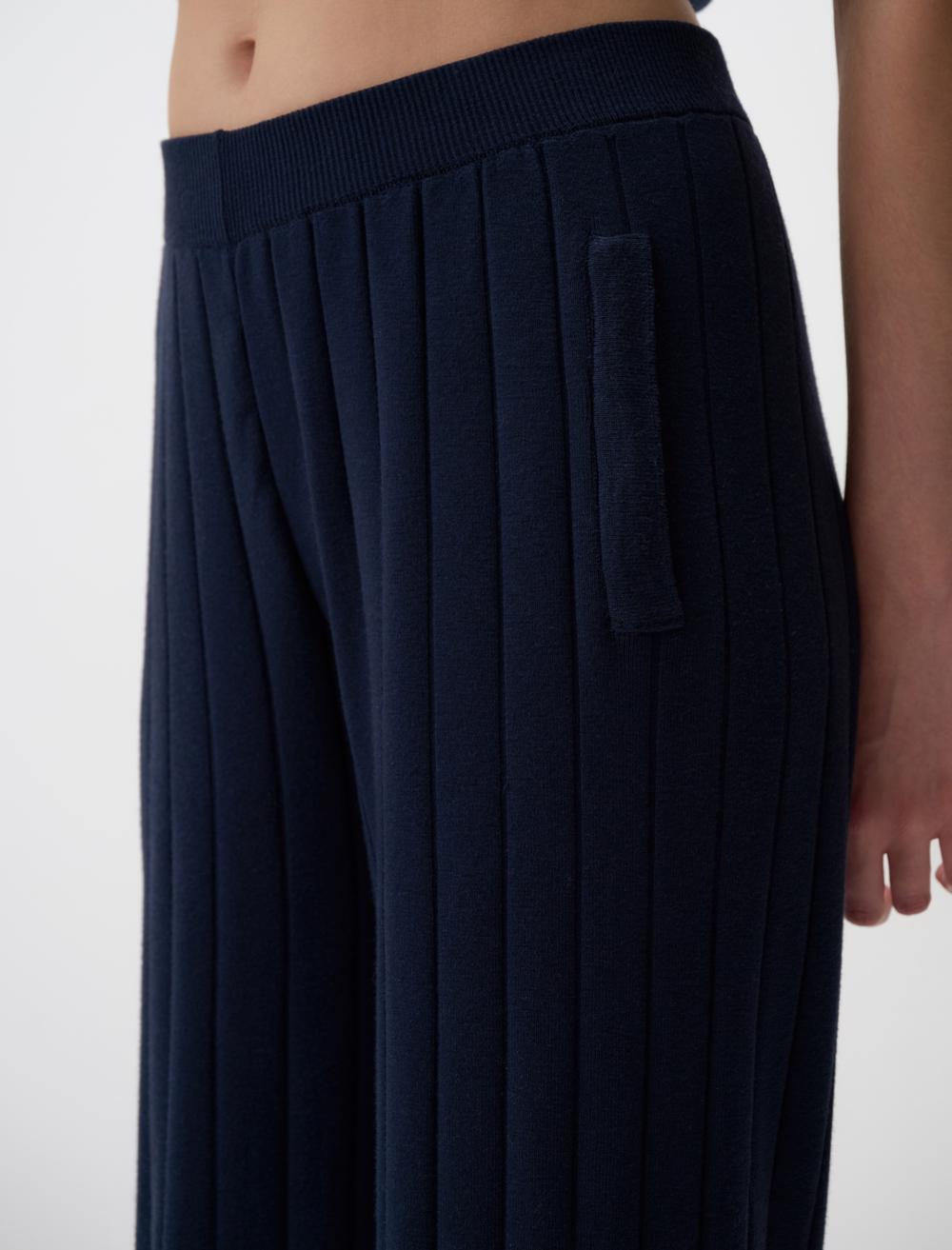 Regular Waist Straight Cut Knitwear Pants with Elasticated Waist