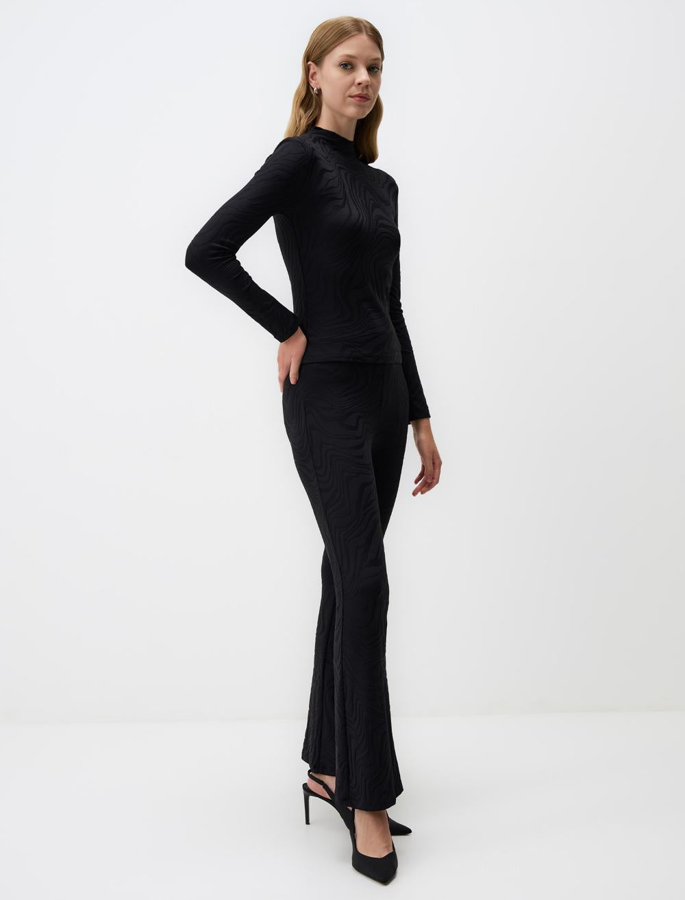 High Waist Wide Leg Line Patterned Pants