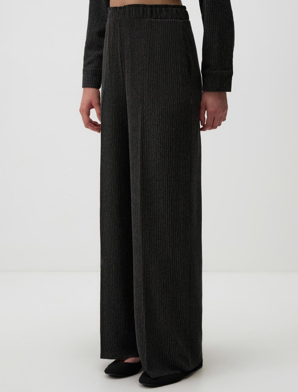 Relaxed Fit High Waist Patterned Knitted Pants